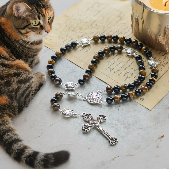 Christianartworkshop Faithful Tabby Cat with Brown Black Beads for Loving Prayer Bracelet, Animal Rosary - Tabby Cat Rosary - image 0