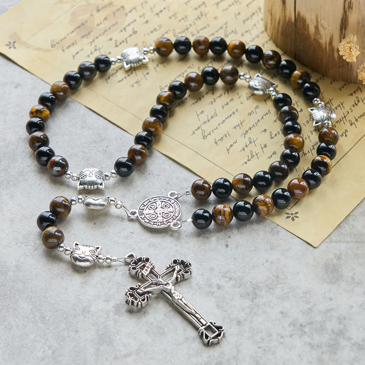 Christianartworkshop Faithful Tabby Cat with Brown Black Beads for Loving Prayer Bracelet, Animal Rosary - image 3