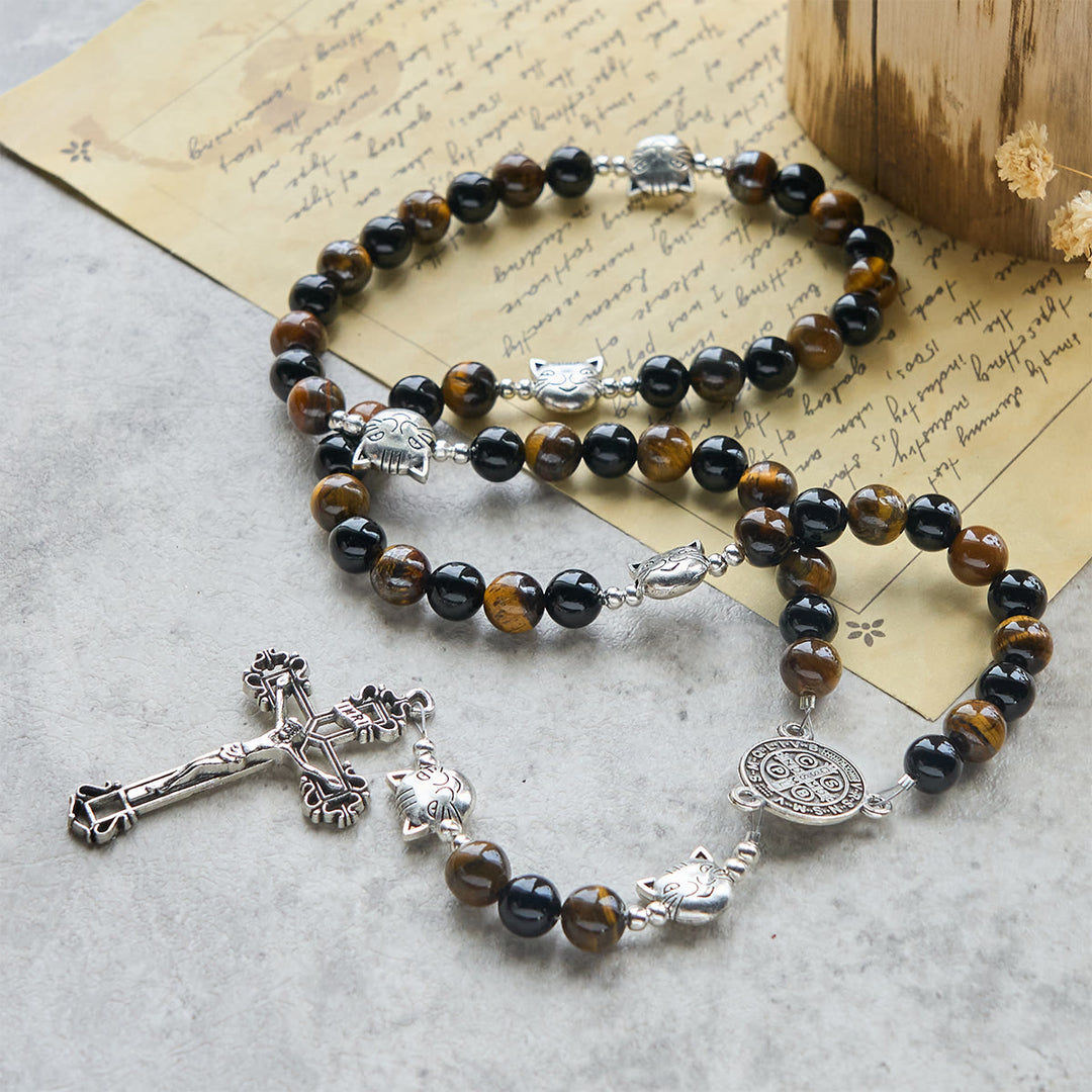 Christianartworkshop Faithful Tabby Cat with Brown Black Beads for Loving Prayer Bracelet, Animal Rosary - image 4