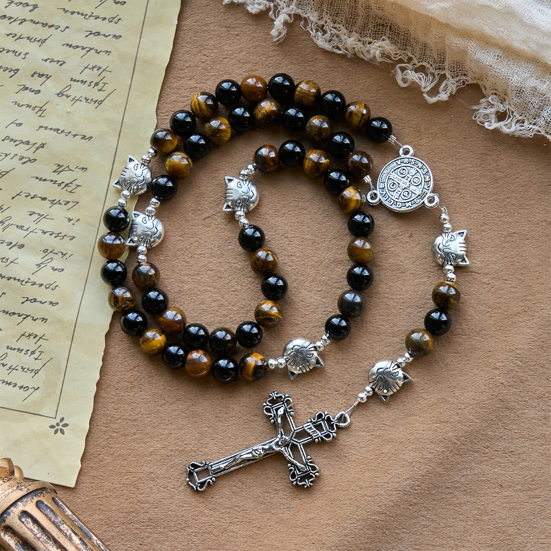 Christianartworkshop Faithful Tabby Cat with Brown Black Beads for Loving Prayer Bracelet, Animal Rosary - image 5