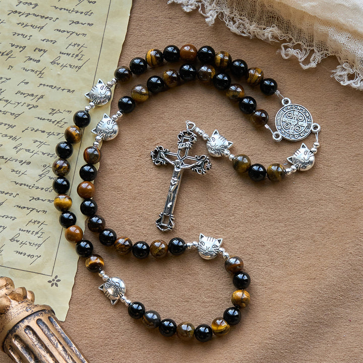 Christianartworkshop Faithful Tabby Cat with Brown Black Beads for Loving Prayer Bracelet, Animal Rosary - image 6