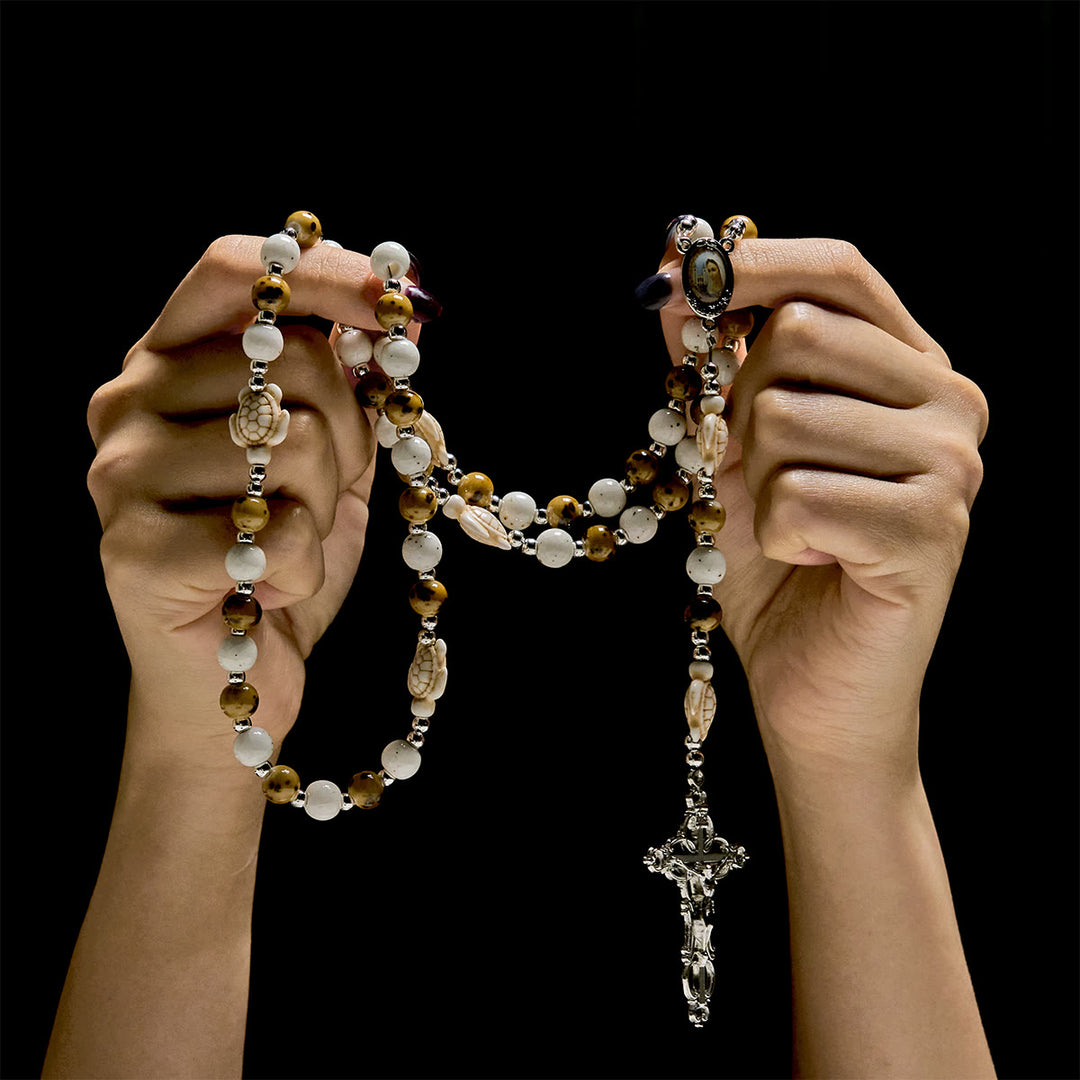 Christianartworkshop Divine Care Turtle with Warm Yellow Beads and Our Lord's Mercy Animal Rosary - image 2