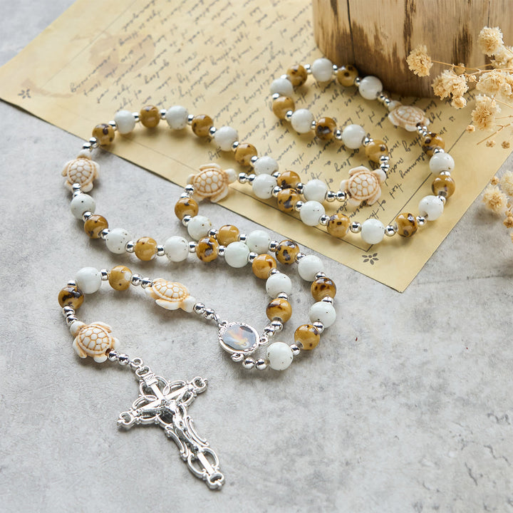 Christianartworkshop Divine Care Turtle with Warm Yellow Beads and Our Lord's Mercy Animal Rosary - image 4