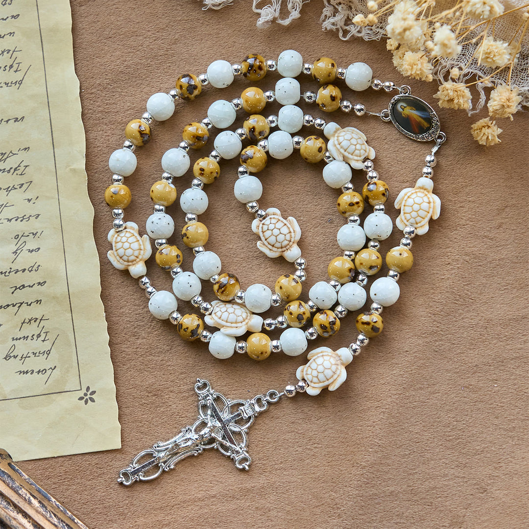 Christianartworkshop Divine Care Turtle with Warm Yellow Beads and Our Lord's Mercy Animal Rosary - image 6