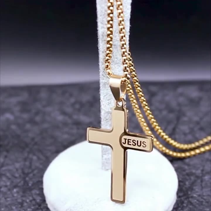 Christianartworkshop Minimalist Cross Necklace with "JESUS" Detail: Understated Expression of Faith - Golden - image 1