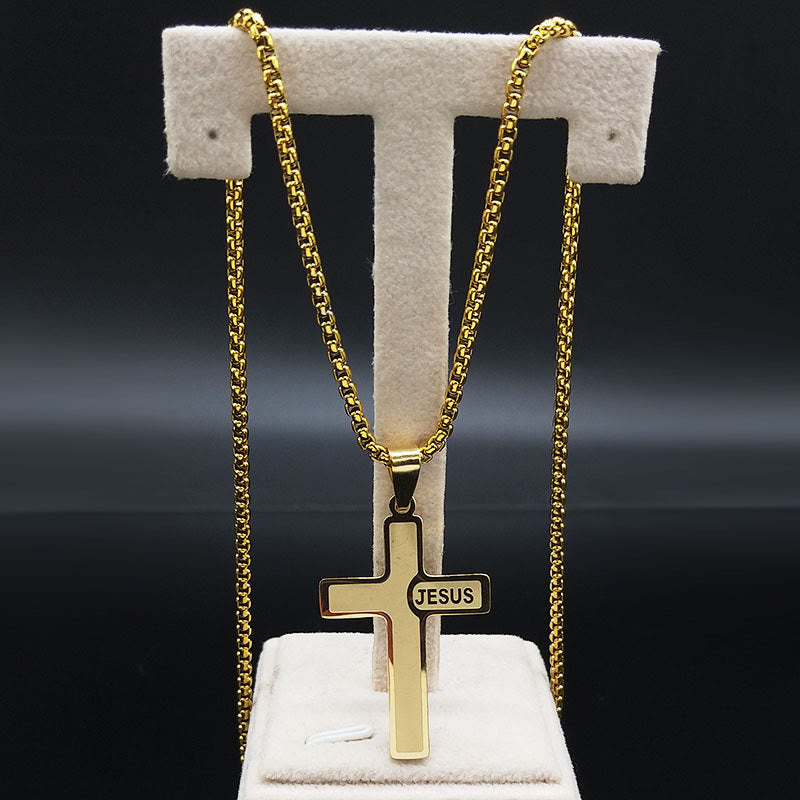 Christianartworkshop Minimalist Cross Necklace with "JESUS" Detail: Understated Expression of Faith - image 3