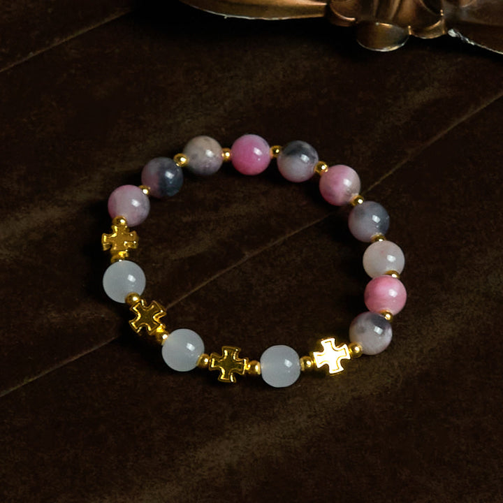 Christianartworkshop Graceful 8mm Persian Pink & Black Jade Beads Bracelet with Ancient Cross - image 3