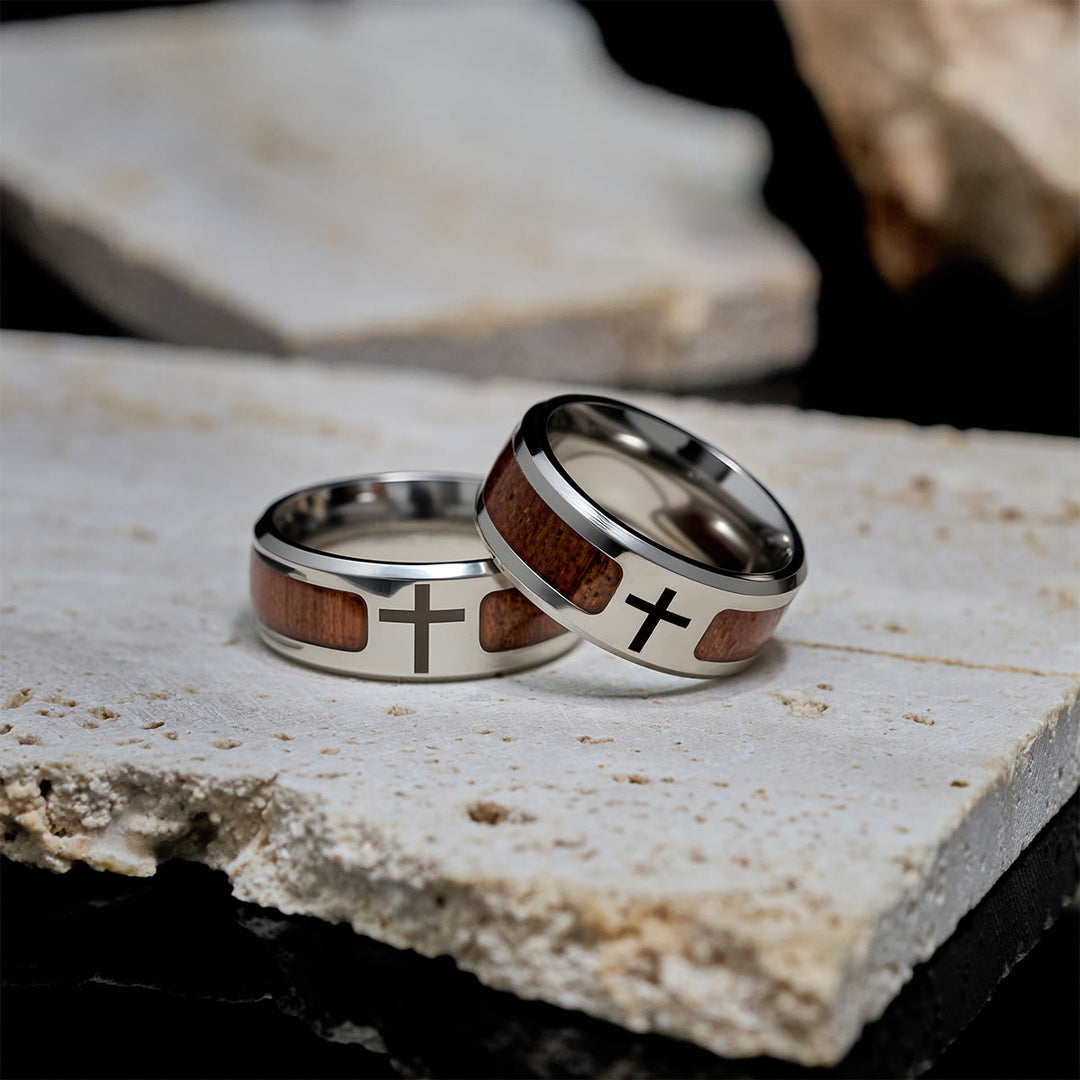 Christianartworkshop Modern Sleek Cross Ring with Wooden Detail: Faith Rooted in Nature - image 5