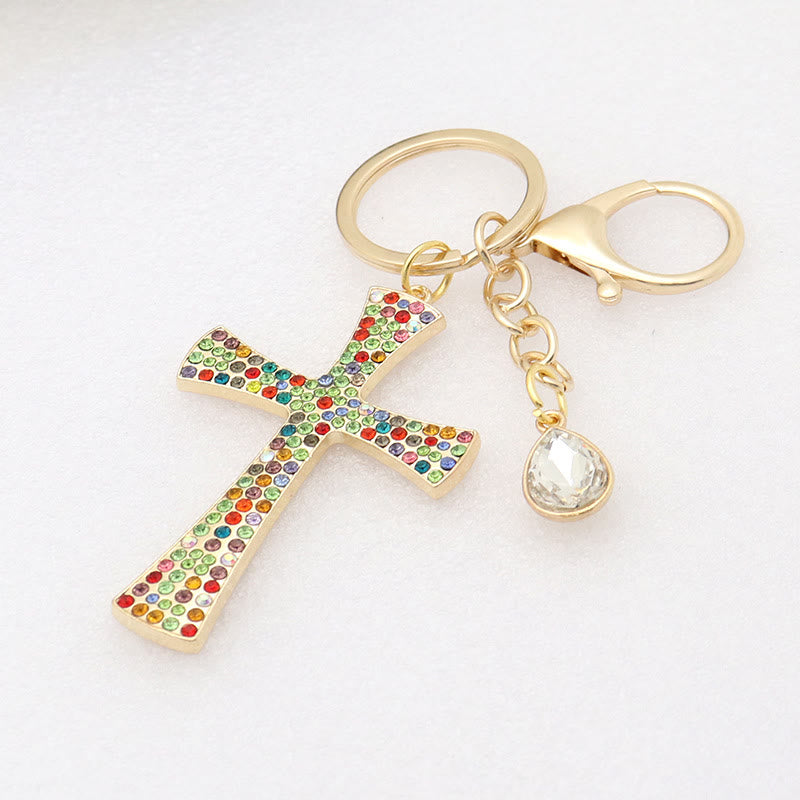 Christianartworkshop Minimalist Shimmering Cross Keychain: Subtle Sacred Charm, a Modern Faith Essential - Colorful - image 1