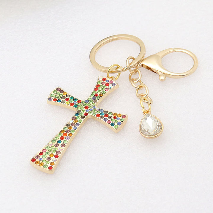 Christianartworkshop Minimalist Shimmering Cross Keychain: Subtle Sacred Charm, a Modern Faith Essential - Colorful - image 1