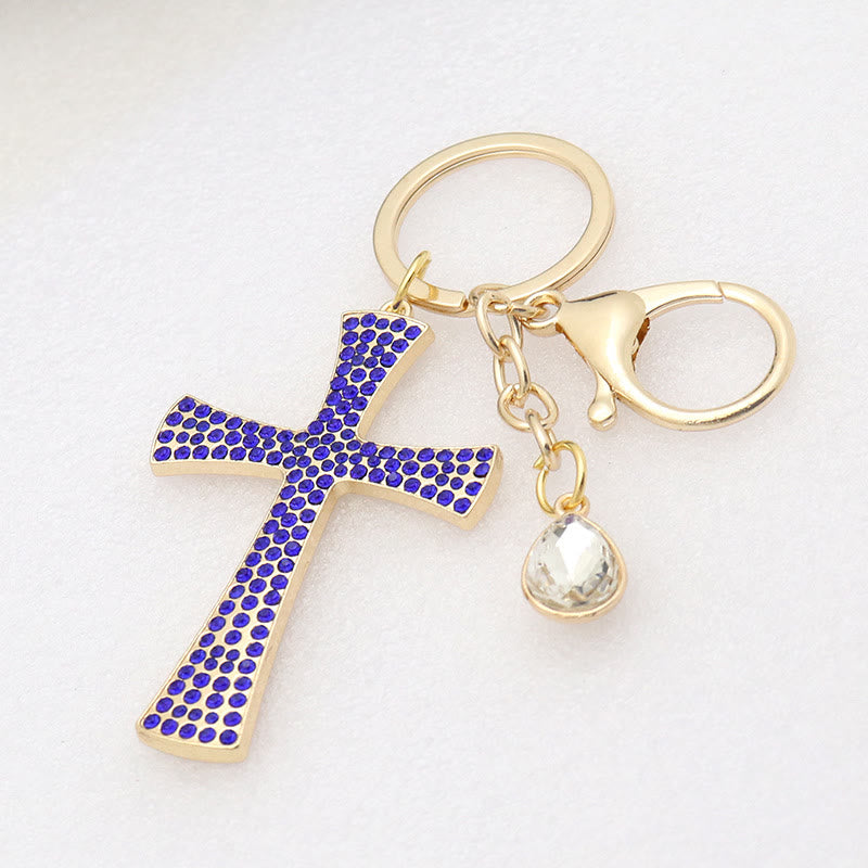 Christianartworkshop Minimalist Shimmering Cross Keychain: Subtle Sacred Charm, a Modern Faith Essential - Blue - image 3