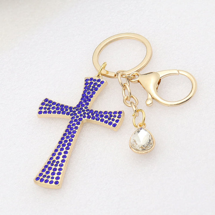 Christianartworkshop Minimalist Shimmering Cross Keychain: Subtle Sacred Charm, a Modern Faith Essential - Blue - image 3