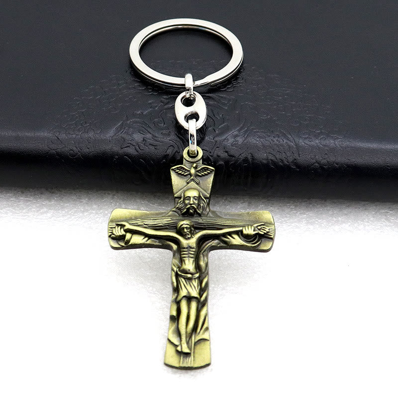 Christianartworkshop Antique Crucifix Keychain with Detailed Craftsmanship: Rare Emblem of Faith for Devout Hearts - Olive Green - image 0