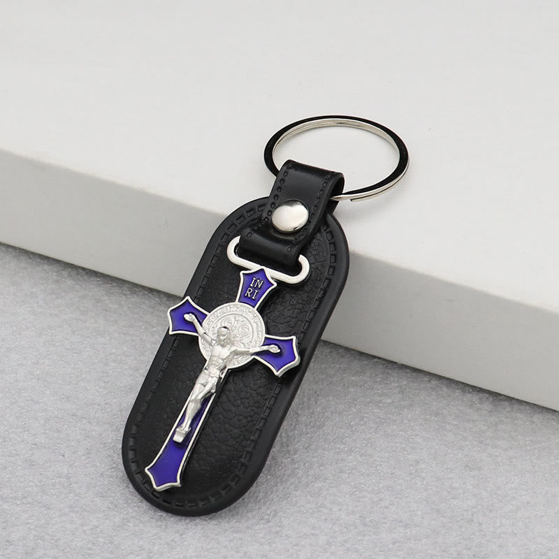 Christianartworkshop Stylish Colored Crucifix Keychain On Leather: Spiritual Keepsake For Faithful Souls - image 1
