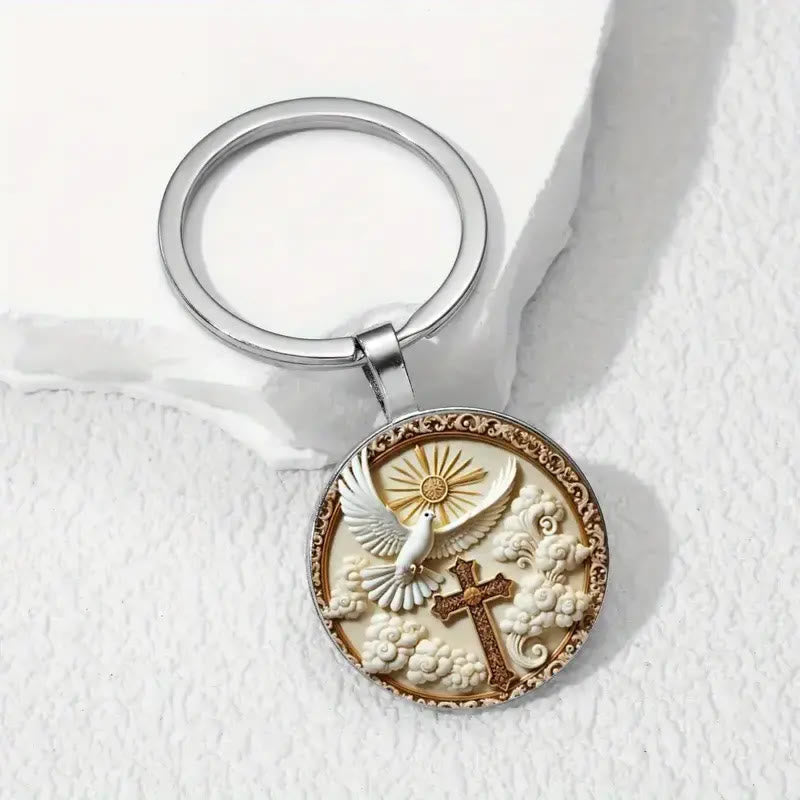 Christianartworkshop Minimalist Silver - Toned Dove Cross Keychain: Subtle Reminder of Divine Love - Silver - image 0