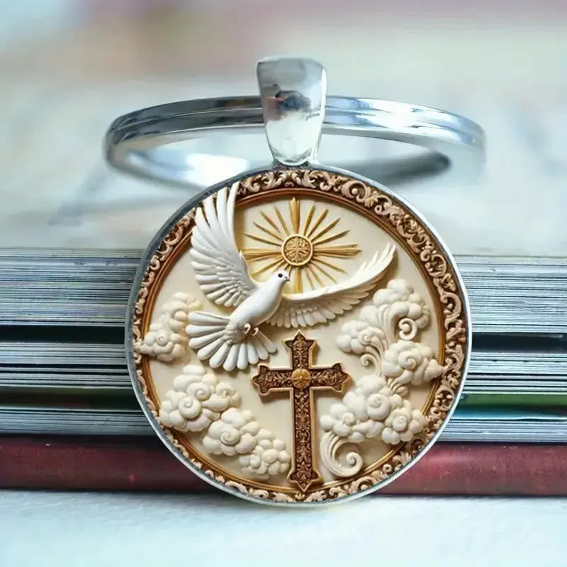 Christianartworkshop Minimalist Silver - Toned Dove Cross Keychain: Subtle Reminder of Divine Love - image 1