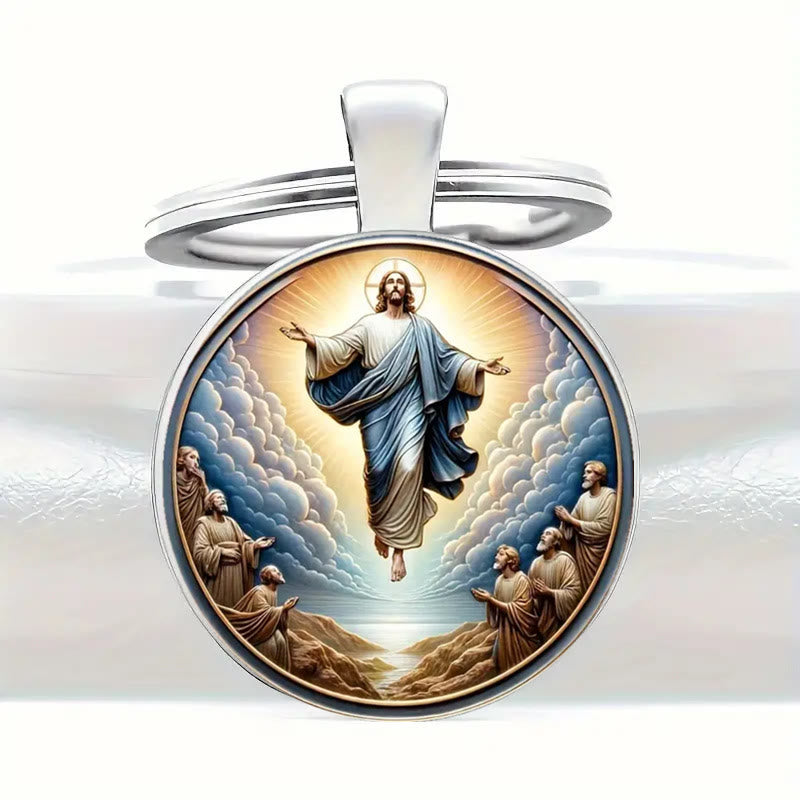 Christianartworkshop Classic Round Glass Keychain Of Divine Ascension: Timeless Symbol Of Faith's Uplifting Power - Jesus - image 0