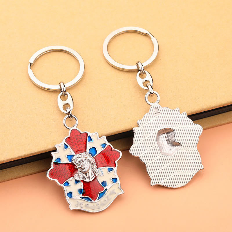 Christianartworkshop Minimalist Silver - Toned Dove Cross Keychain: Subtle Reminder of Divine Love - Red - image 0