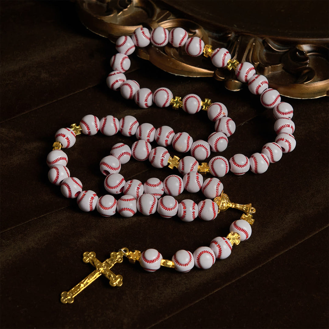 Christianartworkshop Blessed Miniature Baseball Beads Rosary with Golden Holy Chalice & Crucifix: Merge Faith and Sport - image 8