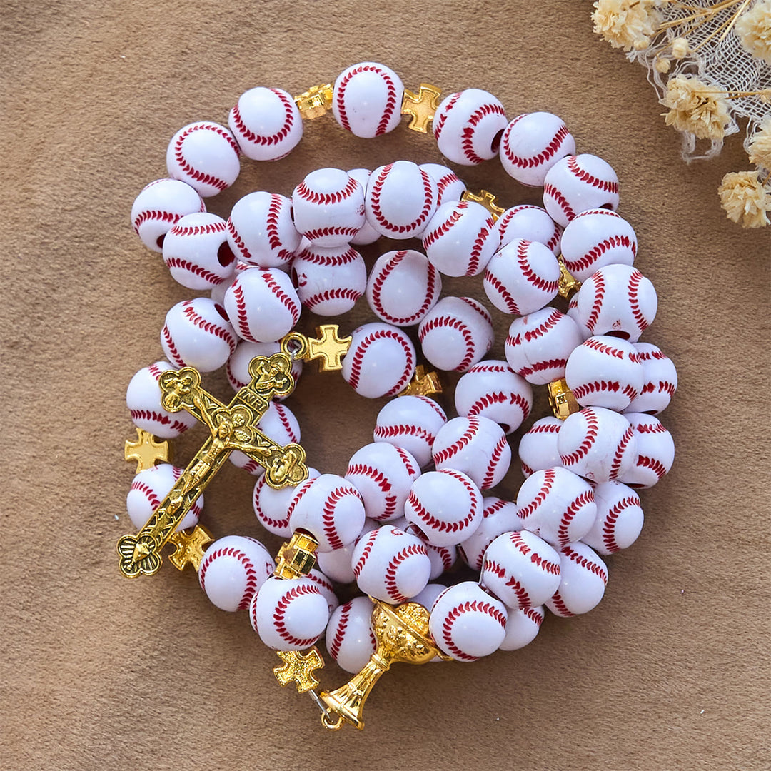 Christianartworkshop Blessed Miniature Baseball Beads Rosary with Golden Holy Chalice & Crucifix: Merge Faith and Sport - image 6