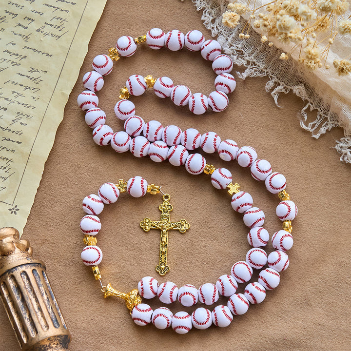 Christianartworkshop Blessed Miniature Baseball Beads Rosary with Golden Holy Chalice & Crucifix: Merge Faith and Sport - image 3