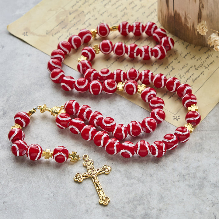 Christianartworkshop Blessed Miniature Baseball Beads Rosary with Golden Holy Chalice & Crucifix: Merge Faith and Sport - image 19