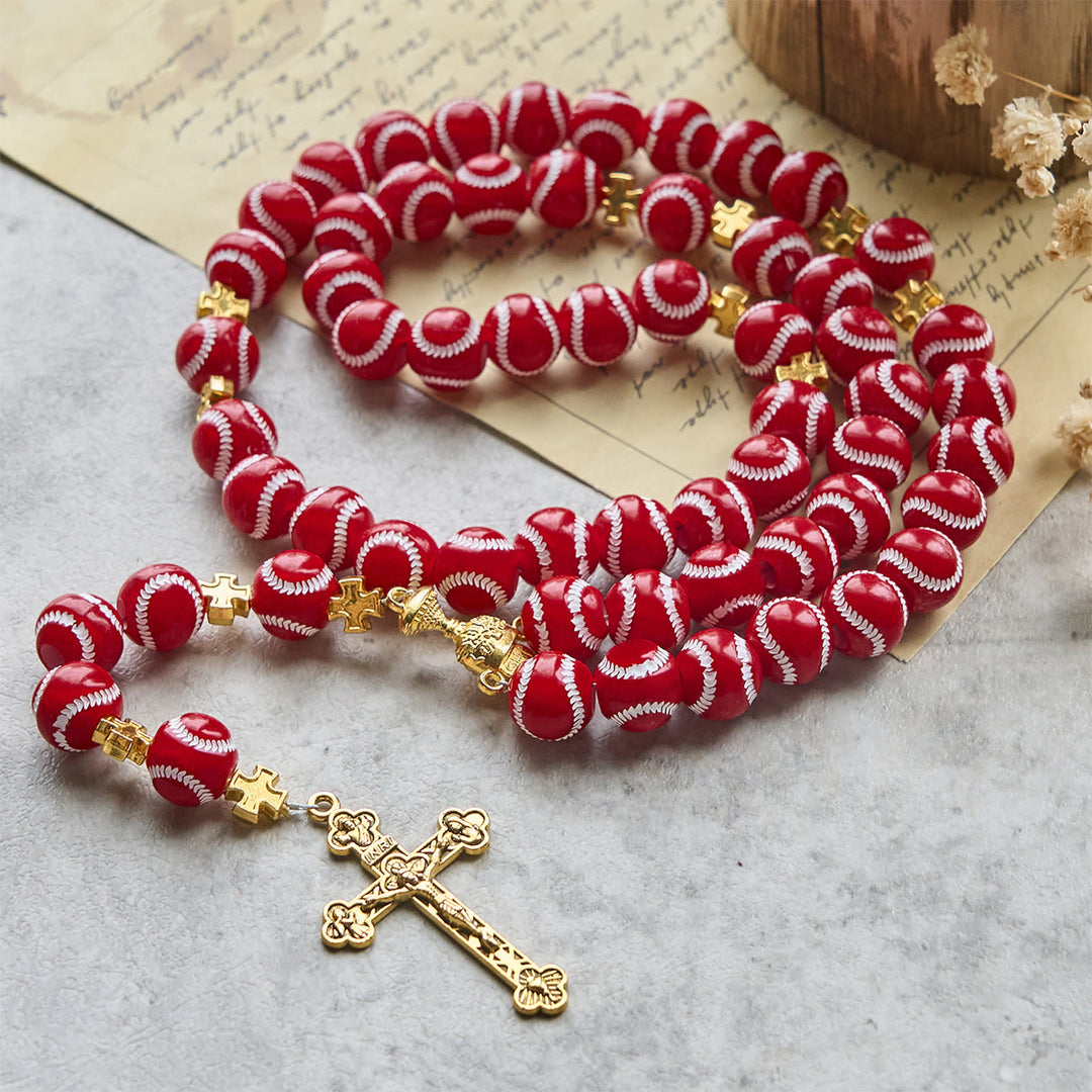 Christianartworkshop Blessed Miniature Baseball Beads Rosary with Golden Holy Chalice & Crucifix: Merge Faith and Sport - image 15
