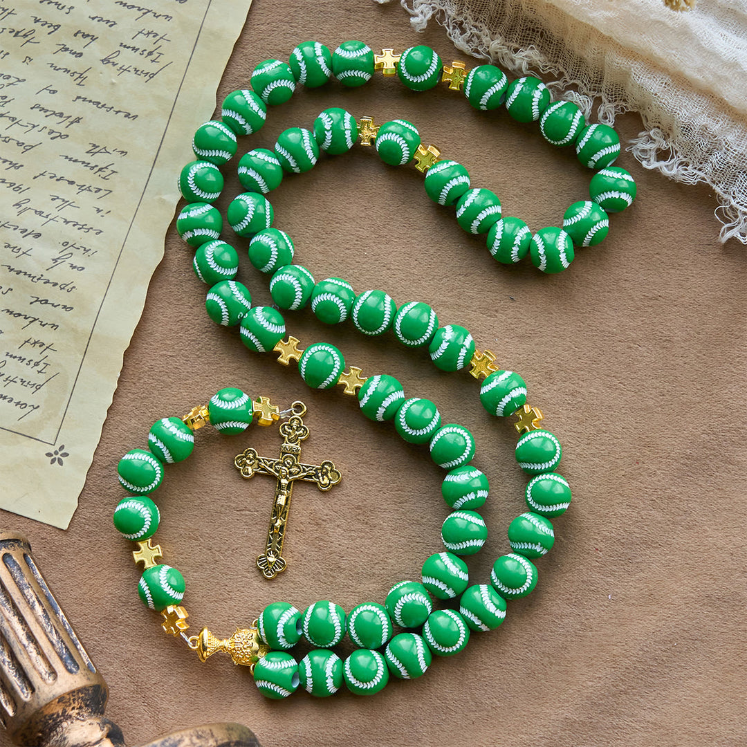 Christianartworkshop Blessed Miniature Baseball Beads Rosary with Golden Holy Chalice & Crucifix: Merge Faith and Sport - image 12