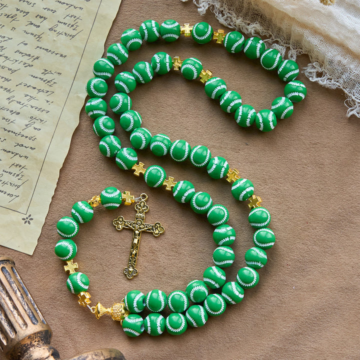 Christianartworkshop Blessed Miniature Baseball Beads Rosary with Golden Holy Chalice & Crucifix: Merge Faith and Sport - image 12