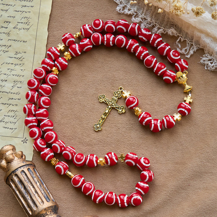 Christianartworkshop Blessed Miniature Baseball Beads Rosary with Golden Holy Chalice & Crucifix: Merge Faith and Sport - image 18