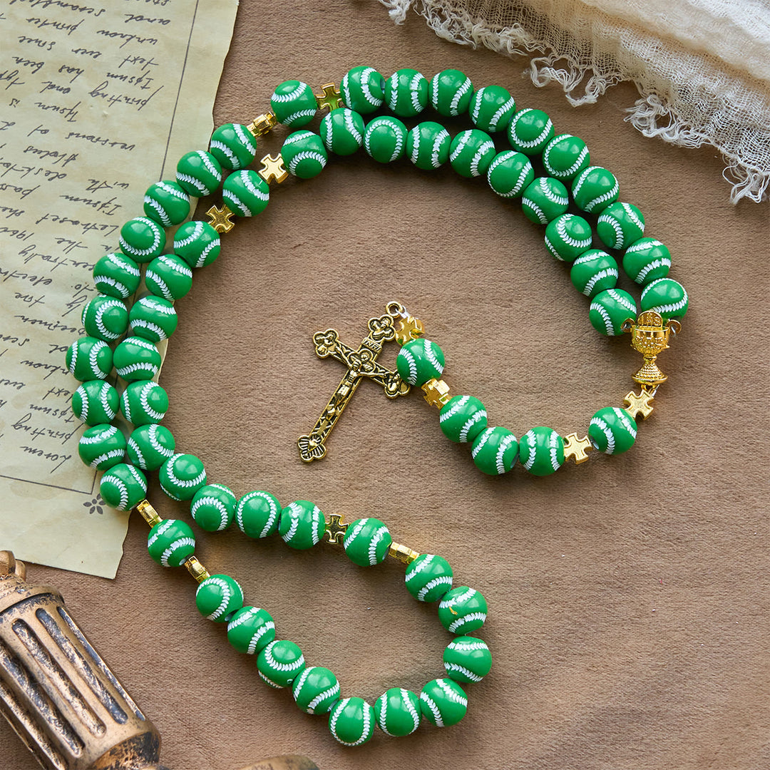 Christianartworkshop Blessed Miniature Baseball Beads Rosary with Golden Holy Chalice & Crucifix: Merge Faith and Sport - image 16