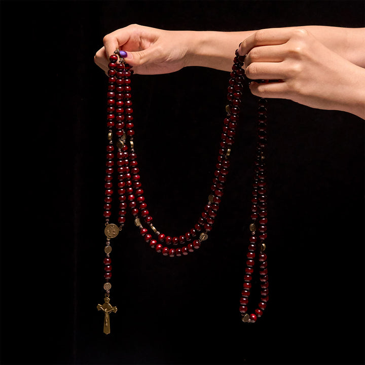 Christianartworkshop 15/20 Decade Olive Wood Rosary with St. Benedict, Crucifix & Waist Chain Design—Divine Devotion in Dual Use - image 23