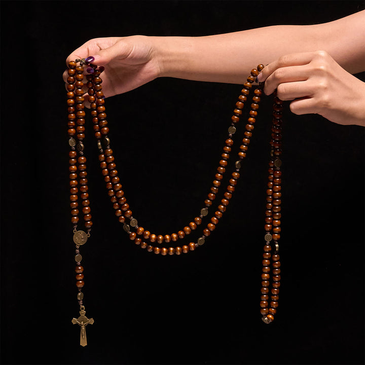 Christianartworkshop 15/20 Decade Olive Wood Rosary with St. Benedict, Crucifix & Waist Chain Design—Divine Devotion in Dual Use - image 25