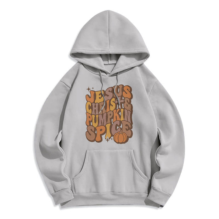 Christianartworkshop Jesus Christ & Pumpkin Spice Autumn Blessings Fleece Lined Polyester Hoodie - Grey - 2XL - image 0