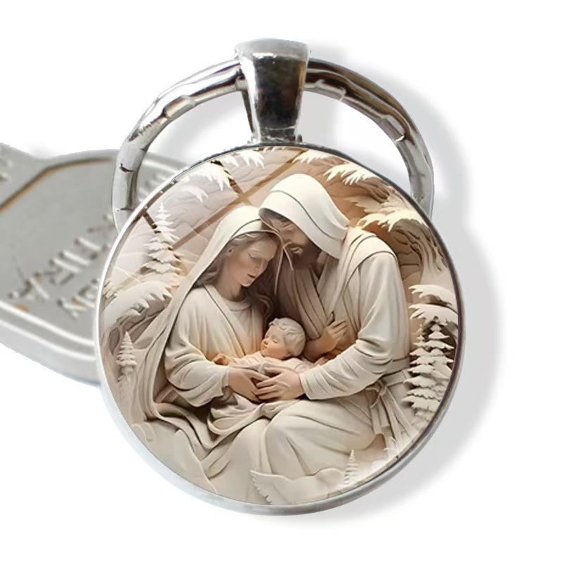 Christianartworkshop Vintage - Style Holy Family Keychain: Timeless Symbol of Love and Devotion - Silver - image 0