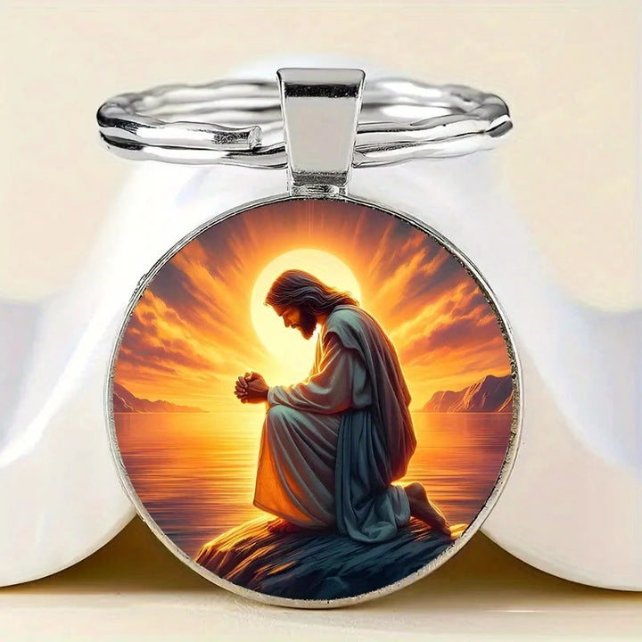 Christianartworkshop Classic Radiant Jesus Prayer Keychain: Timeless Emblem of Faith and Reverence - image 1