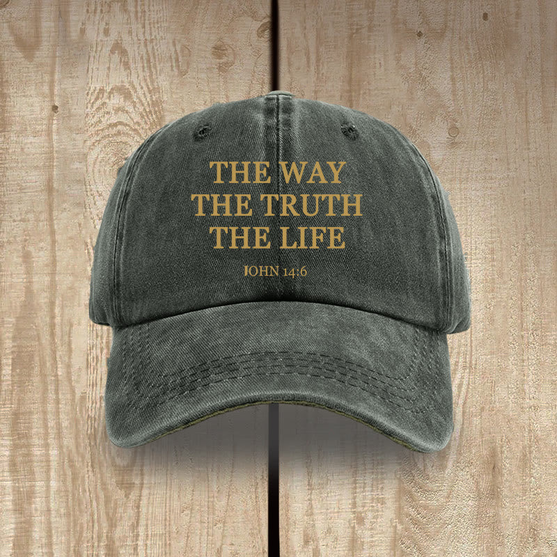 Christianartworkshop The Way The Truth The Life Bible Verse Washed Cotton Hat - Army Green - image 0