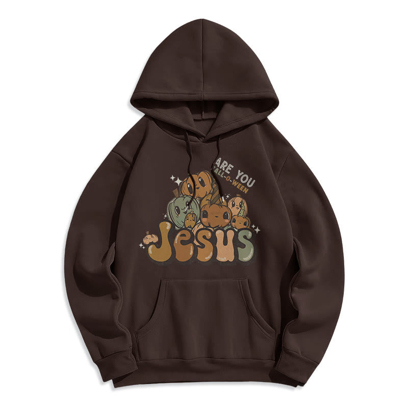 Christianartworkshop Whimsical Pumpkin Design with "Jesus" Print Fleece Lined Polyester Hoodie - Brown - 2XL - image 0