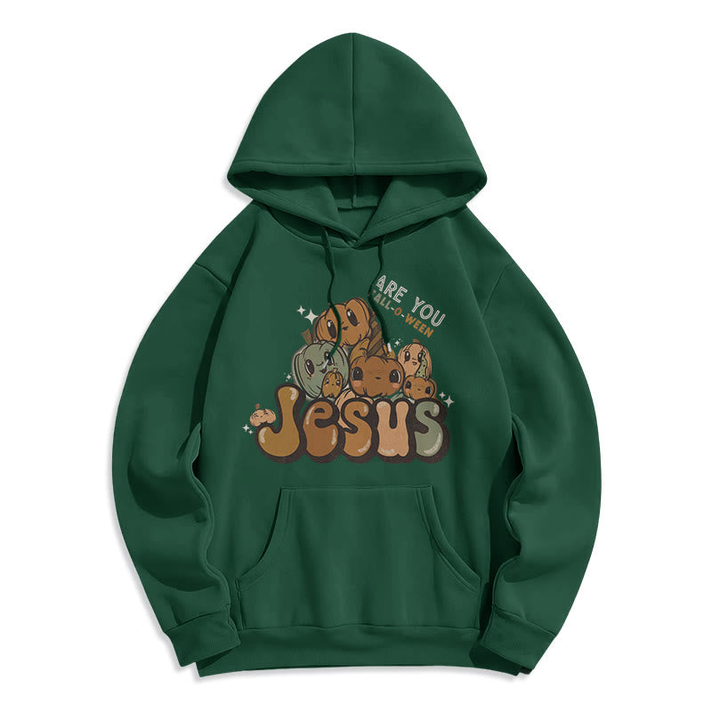 Christianartworkshop Whimsical Pumpkin Design with "Jesus" Print Halloween Fleece Lined Polyester Hoodie - Green - 2XL - image 4