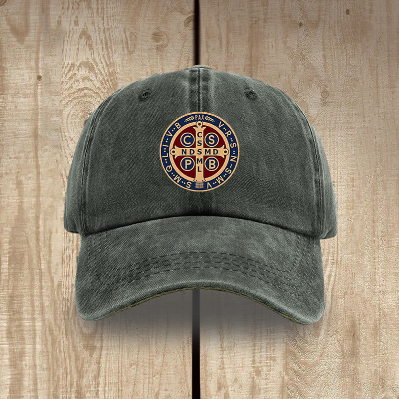 Christianartworkshop Holy Protection St. Benedict Cross Washed Cotton Hat - Army Green - image 7