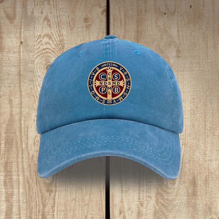Christianartworkshop Holy Protection St. Benedict Cross Washed Cotton Hat - Royal Blue - image 8