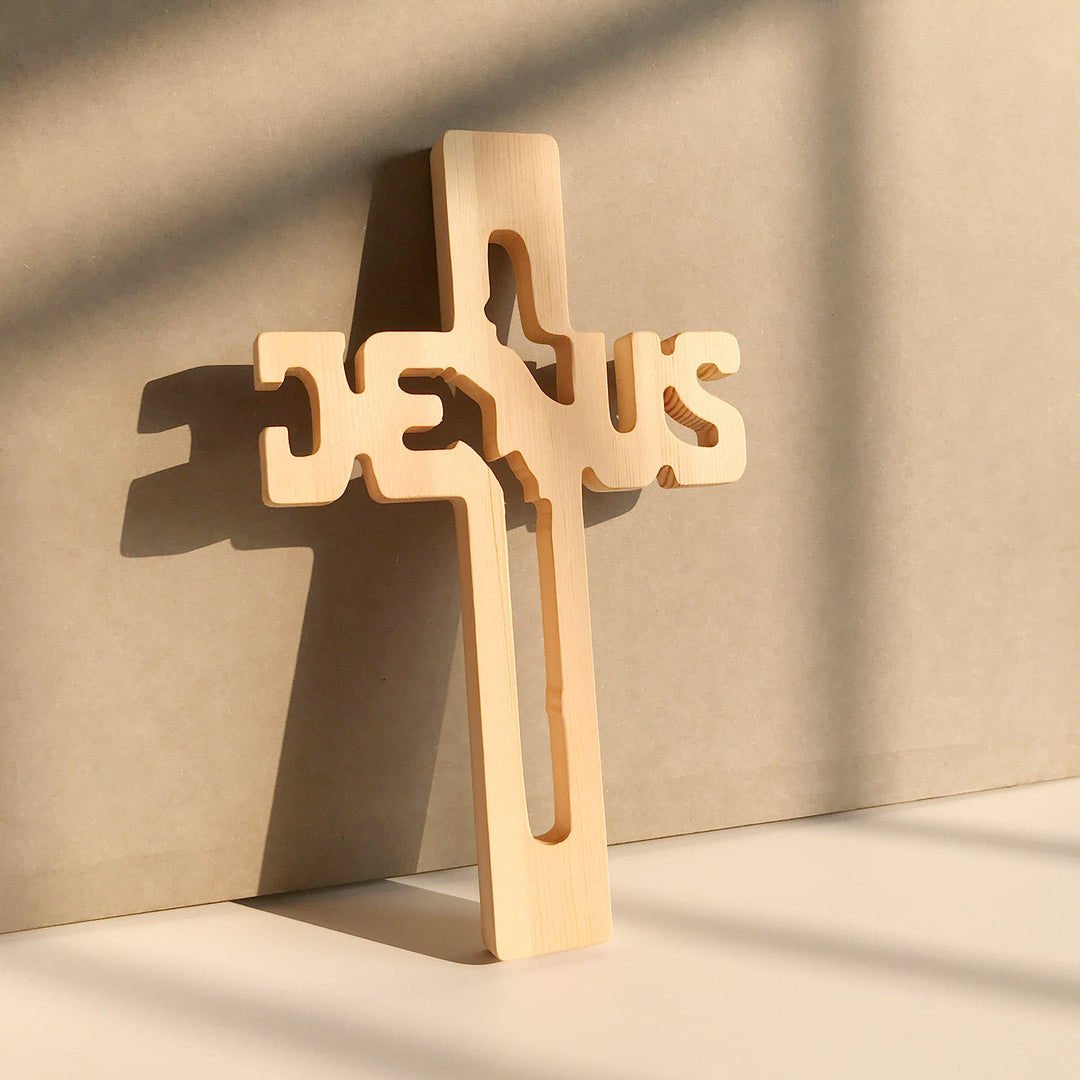 Christianartworkshop Jesus Silhouette Pine Wood Cross Wall Art with Hollow Carved Design - Jesus - image 0
