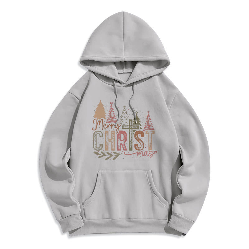 Christianartworkshop Merry Christmas Religious Cross and Tree Design Fleece Lined Polyester Hoodie - Grey - 2XL - image 7
