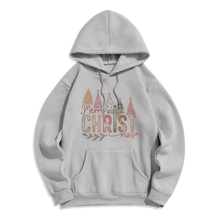 Christianartworkshop Merry Christmas Religious Cross and Tree Design Fleece Lined Polyester Hoodie - Grey - 2XL - image 7