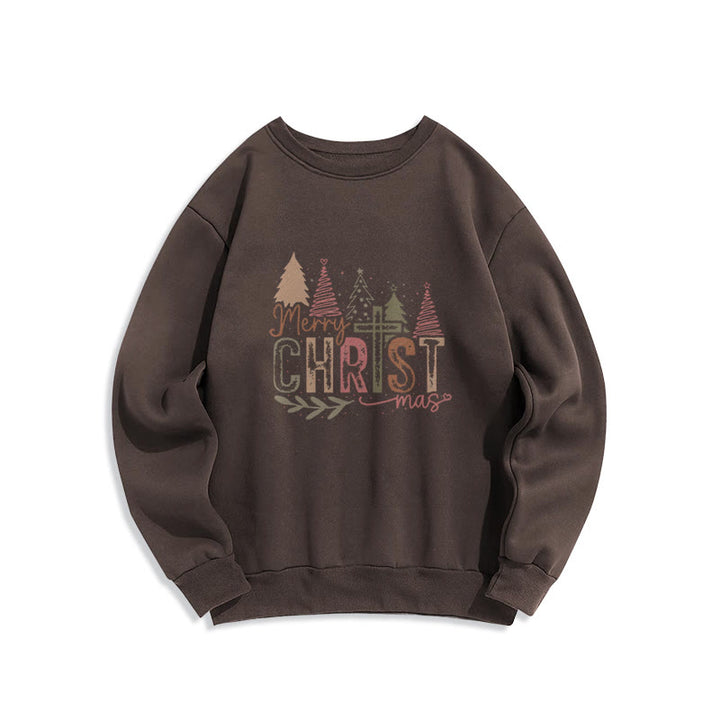 Christianartworkshop Merry Christmas Religious Cross and Tree Design Fleece Lined Polyester Sweatshirt - Brown - 2XL - image 5