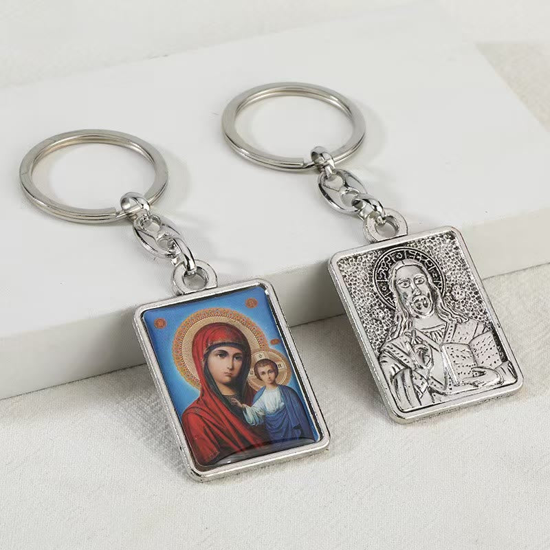 Christianartworkshop Artistic Religious Double - Sided Keychain: A Unique Expression of Divine Connection - Mary and Jesus -1 - image 1