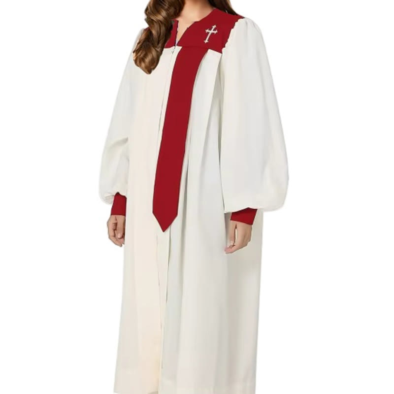 Christianartworkshop Distinctive White Church Clergy Robe with Red Collar & Cross Emblem - image 5