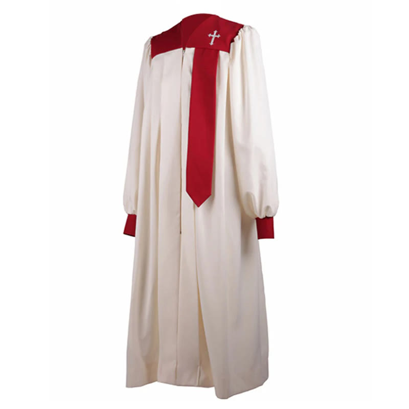 Christianartworkshop Distinctive White Church Clergy Robe with Red Collar & Cross Emblem - image 7