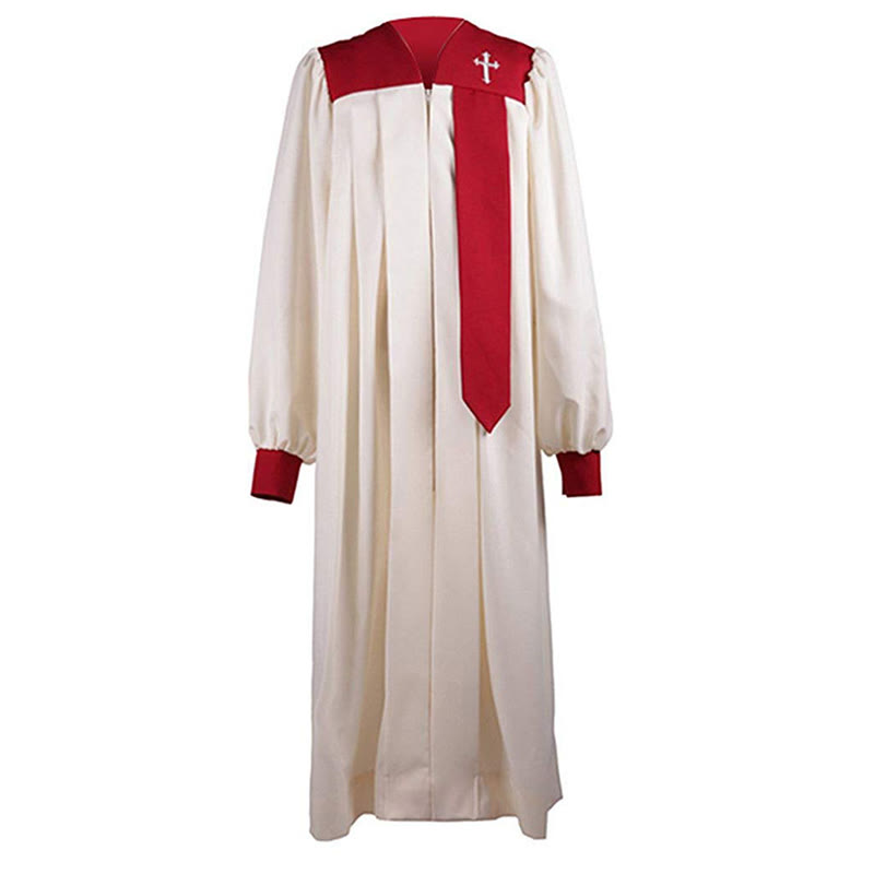 Christianartworkshop Distinctive White Church Clergy Robe with Red Collar & Cross Emblem - image 6