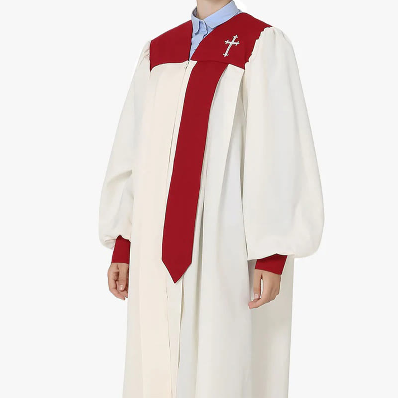 Christianartworkshop Distinctive White Church Clergy Robe with Red Collar & Cross Emblem - image 4